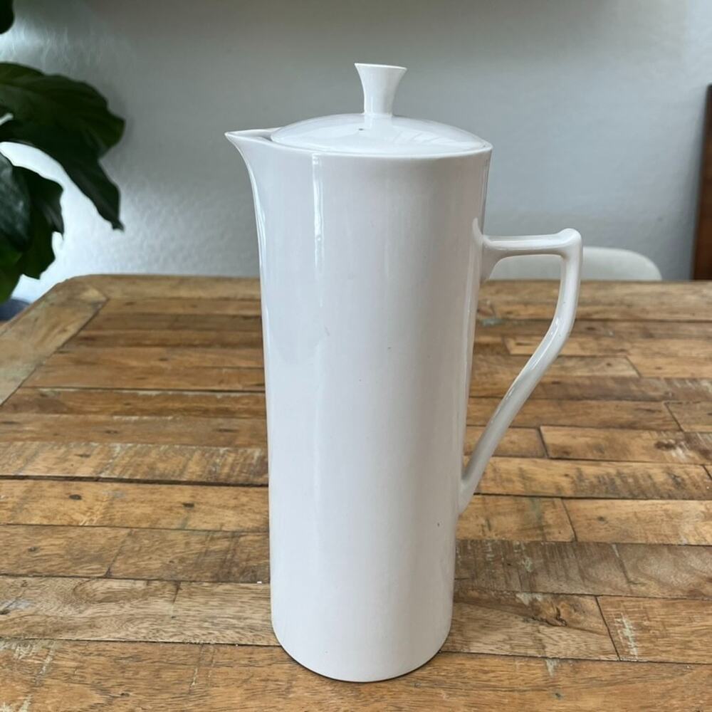 Vintage Ironstone Ware IDE Bros Japan White Coffee Pot with Lid Porcelain